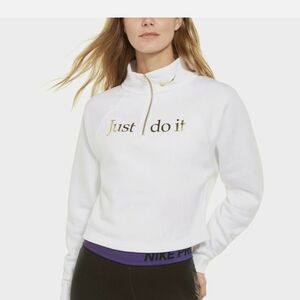 Nike  White 'Just Do It' Half-Zip Pullover With Gold Logo Sz.L
